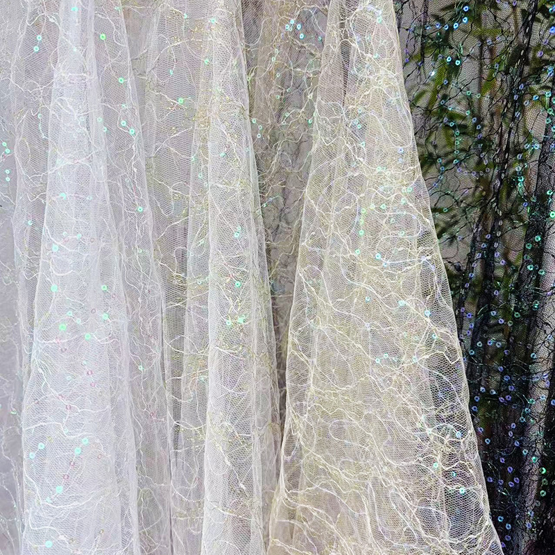 Glitter Tablecloth - ผ้าลูกไม้ตาข่ายโปร่งแสงปักเลื่อม 4 สี สำหรับชุดราตรีสไตล์ฝรั่งเศส