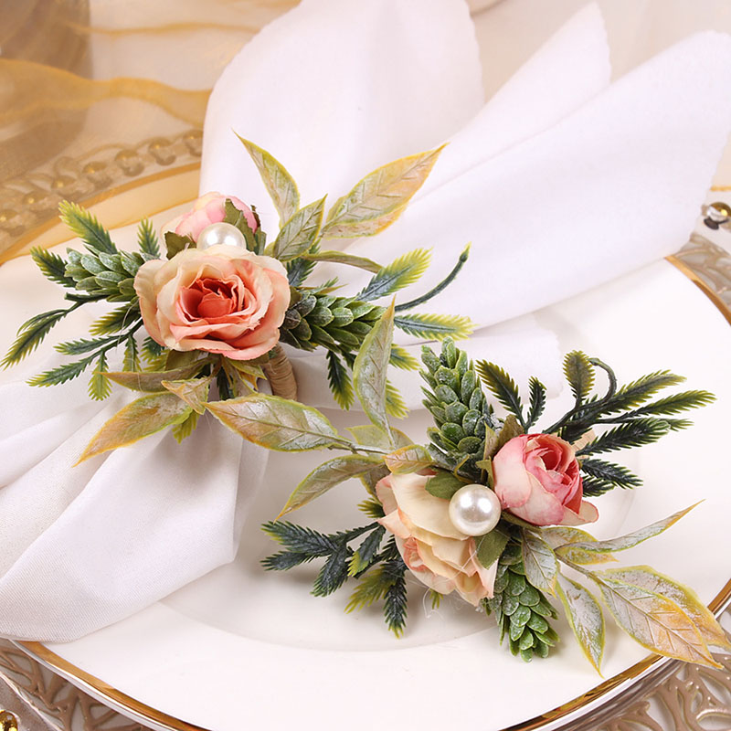 Party Event Supplier - ผู้ถือแหวนผ้าเช็ดปาก Rose & Pine Cone Props