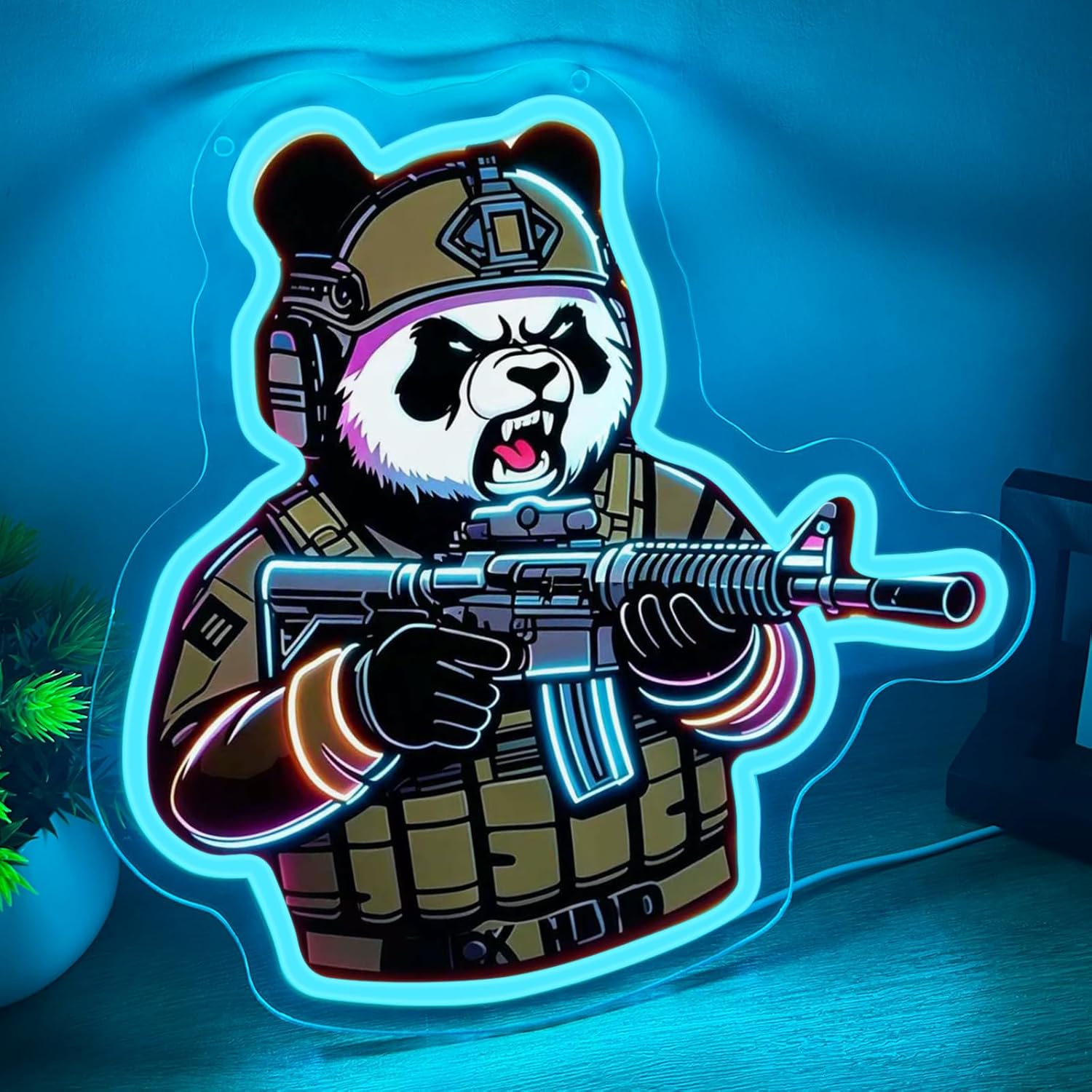 Neon Sign Party - ป้ายไฟนีออนรูปแพนด้าแบบยุทธวิธี ใช้พลังงานจาก USB ไฟ LED สำหรับตกแต่งคลับกีฬา