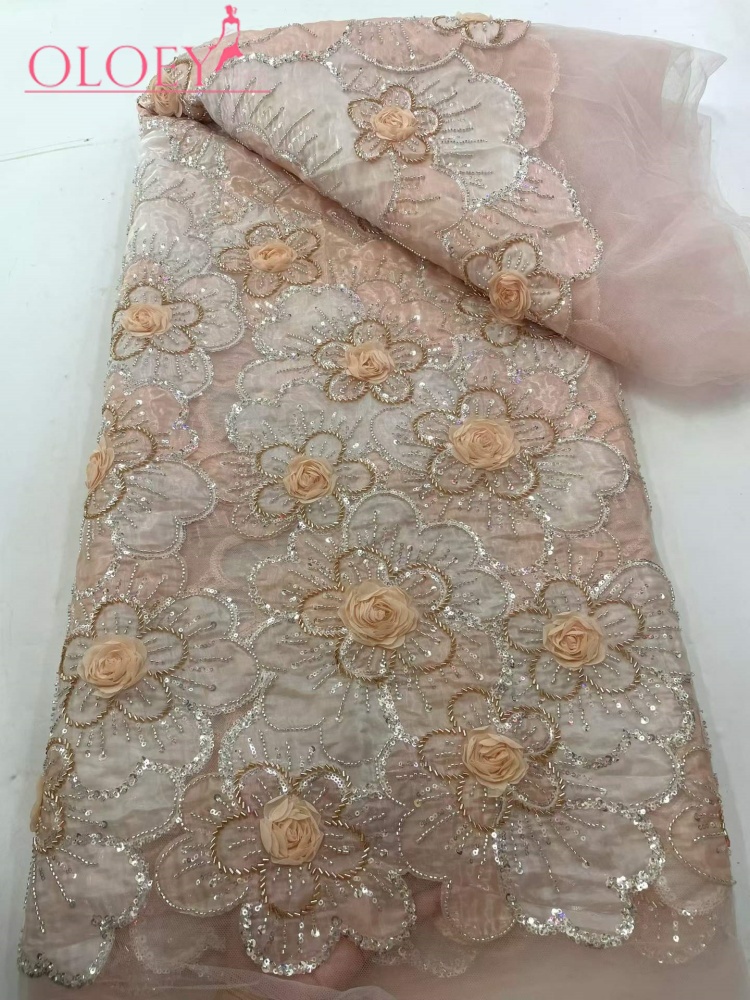 Glitter Tablecloth - OLOEY ผ้าลูกไม้ปักลูกปัดสไตล์แอฟริกันแบบใหม่ ผ้าลูกไม้ตาข่ายทูลล์ปักเลื่อมหรูหราสไตล์ไนจีเรียสำหรับตัดเย็บชุดแต่งงานผู้หญิง