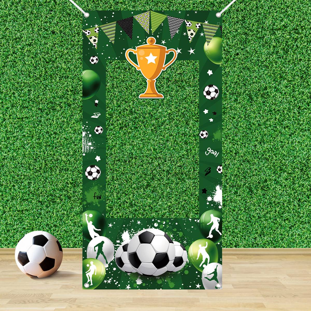 1 PC สีเขียวฟุตบอลตกแต่ง Photo - Photo Booth Frame บทวิจารณ์และราคา